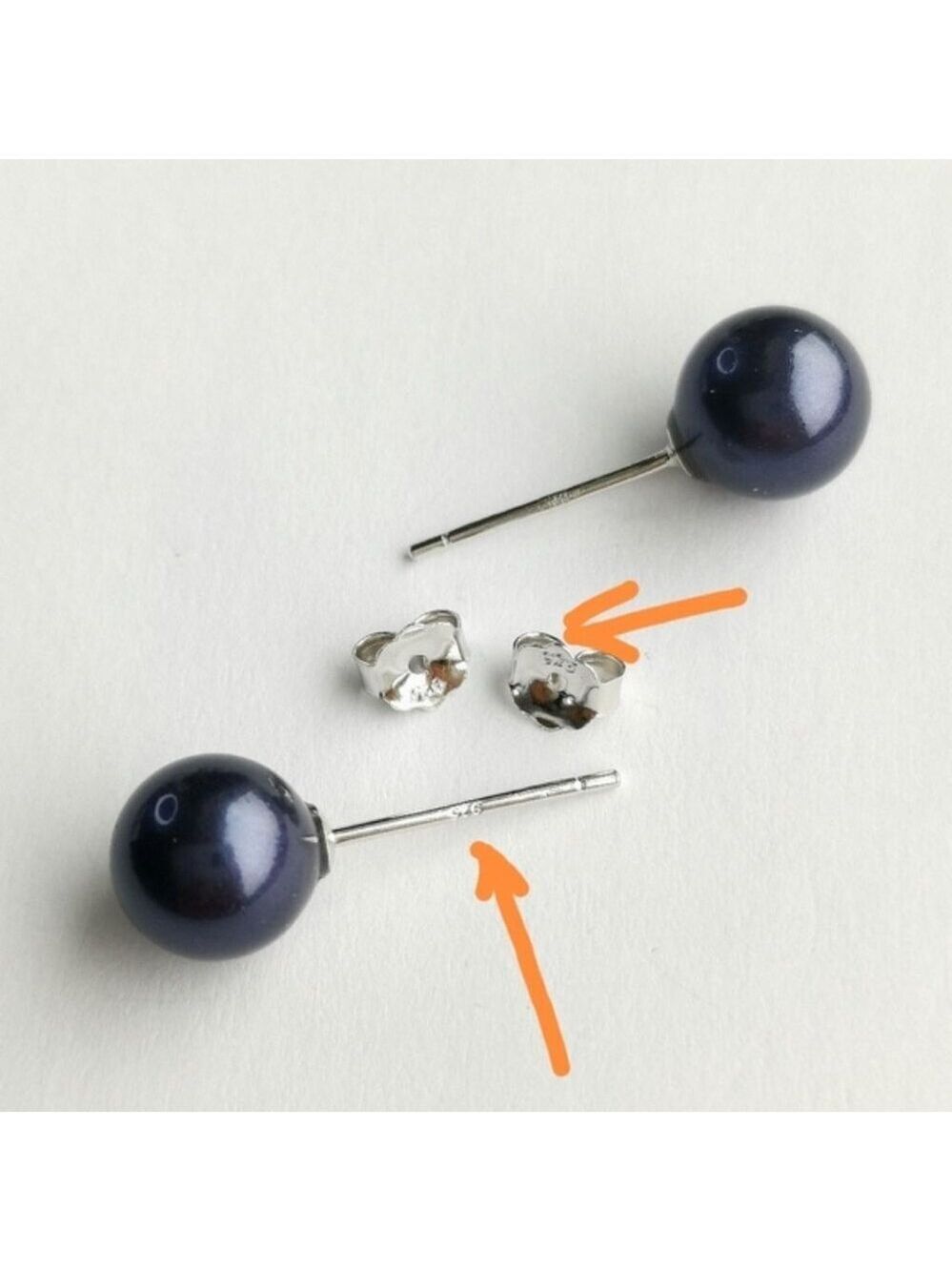 Nwt Navy Blue Shell Pearl ball stud earrings Sterling Silver 9mm - Picture 2 of 6